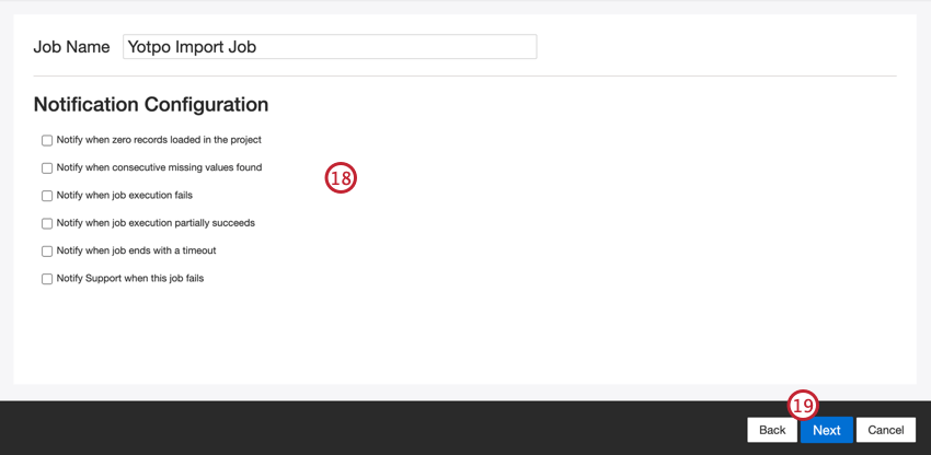 Configuration de la notification et bouton Suivant