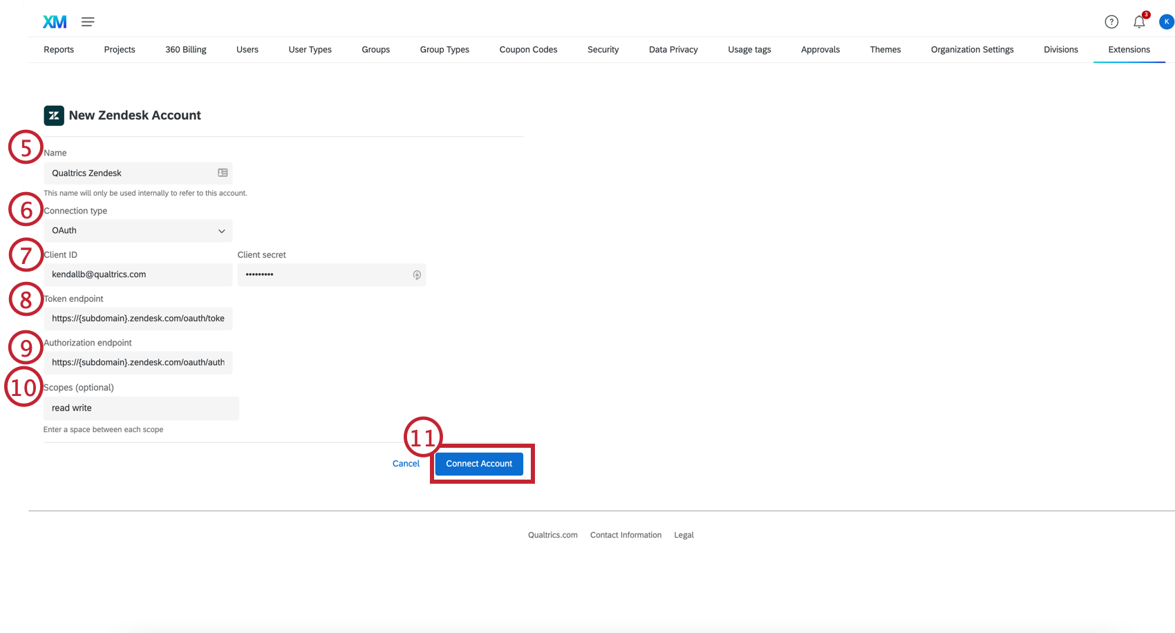Zeigt Zendesk-Informationseintrag auf Qualtrics an