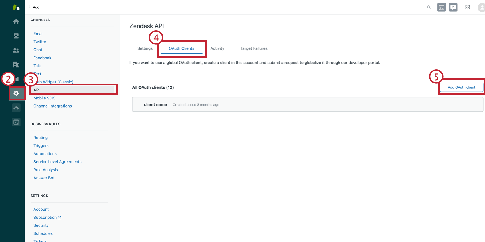 Muestra la página de administración de Zendesk
