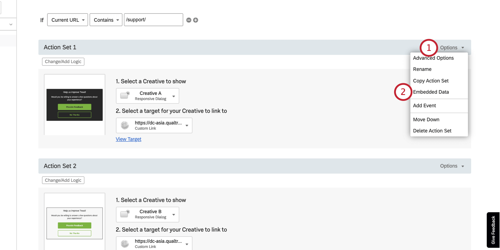 Selecting embedded data from the intercept options