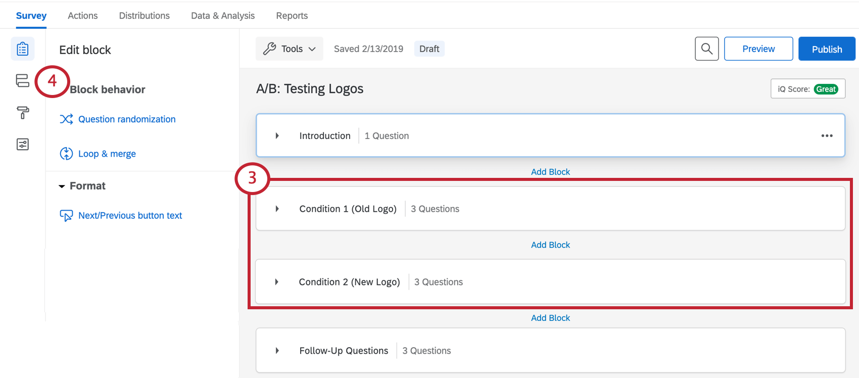 Blocs de condition 1 et de condition 2