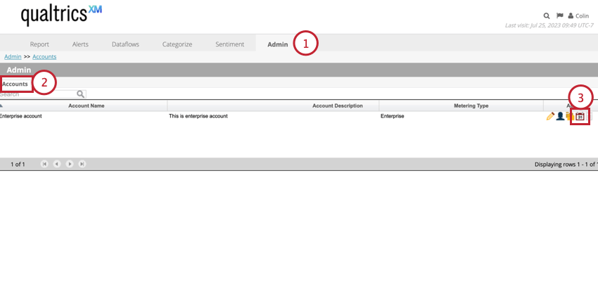 naviguer dans la section des comptes de ladministration et cliquer sur licône du calendrier