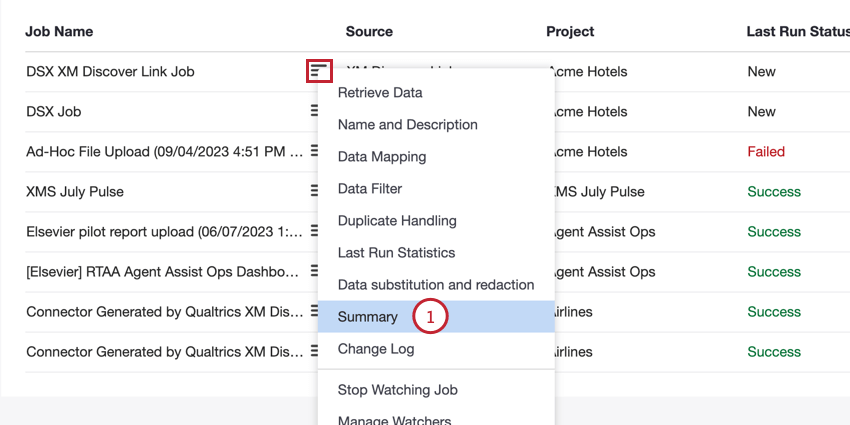 selecting summary from the job options menu