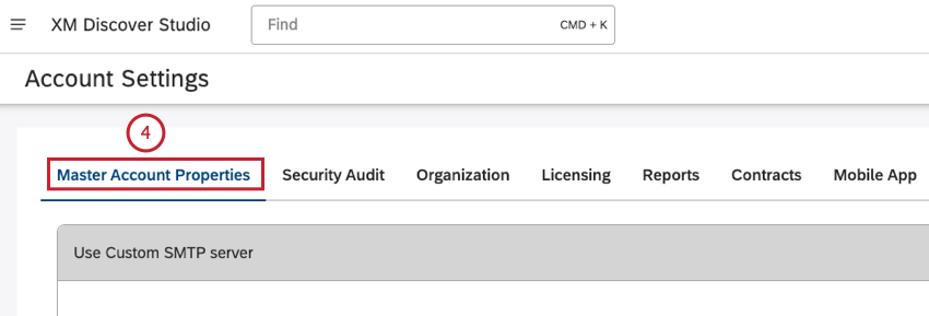 master account properties tab