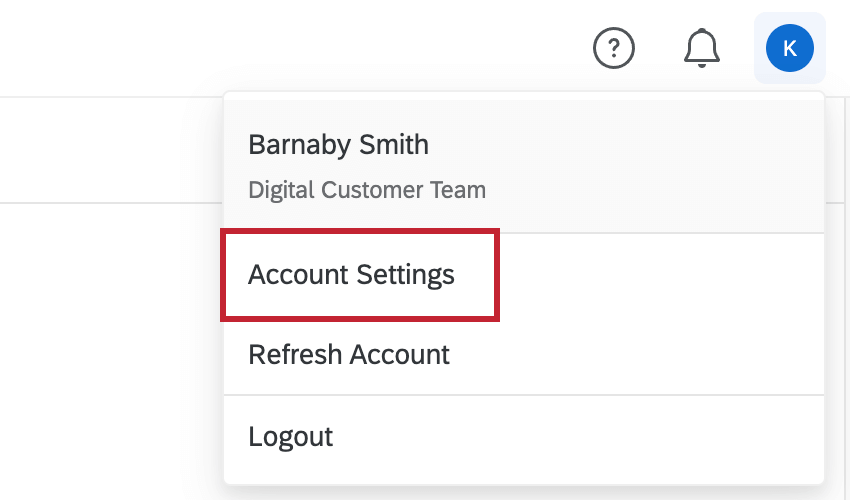 Opzione Impostazioni account nel menu