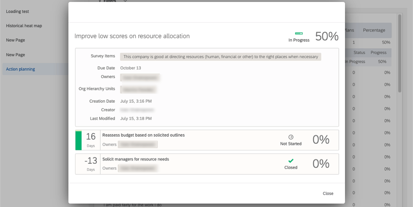 summary opens and shows the one action plan has 2 sub-tasks beneath it