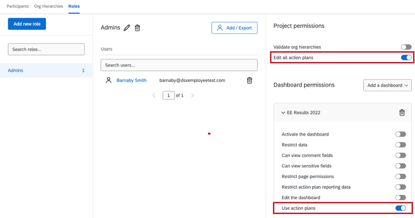 Permissions in a role
