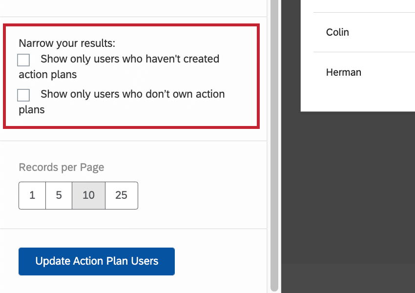Options sous les colonnes