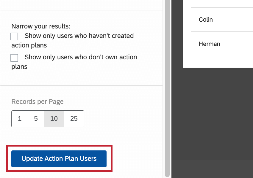 Blue update button bottom-left of widget editing pane