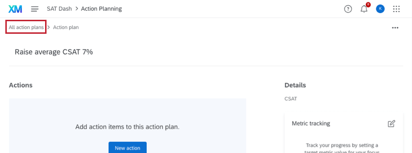all action plans button in the breadcrumb bar