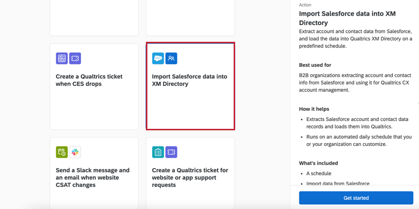 il modello di azione per limportazione dei dati di Salesforce nella Directory Xm