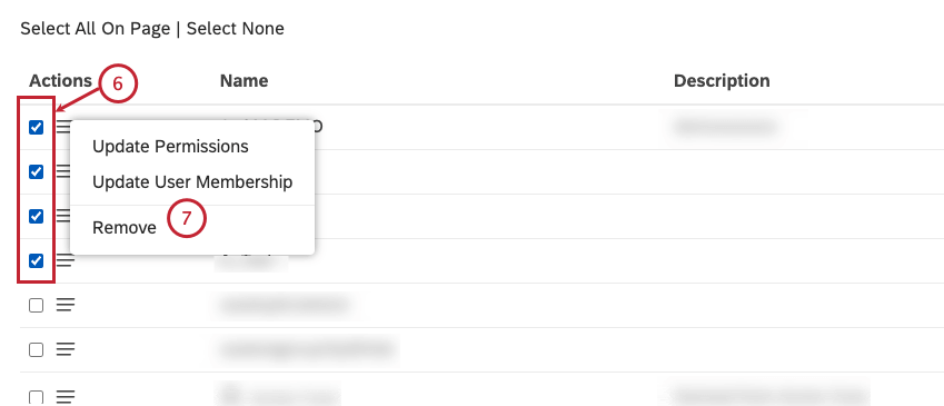 Wenn Sie mehrere Gruppen löschen müssen, markieren Sie alternativ jedes der Ankreuzfelder auf der linken Seite.
