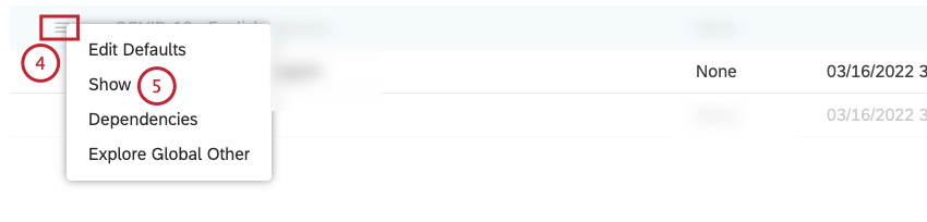 To unhide an attribute or a category model, expand the actions menu next to the attribute or the model you wish to unhide. Select Show.