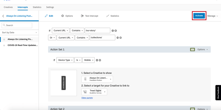 Activate buttn replaces where the publish one was in the upper-right