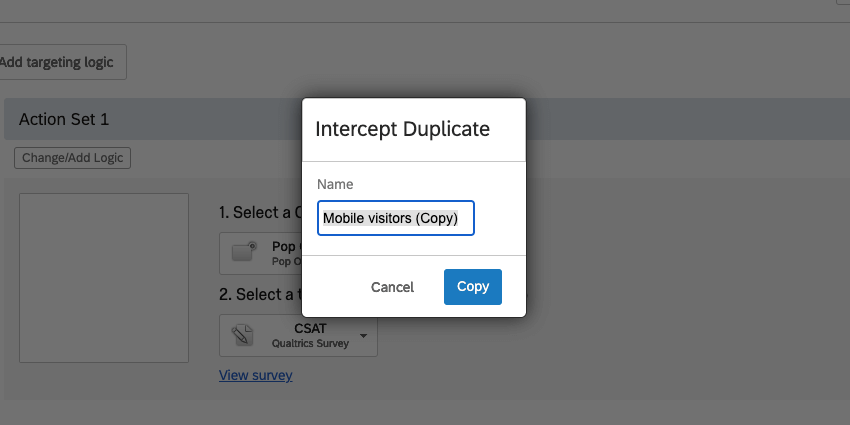 Créer un dupliquer ou une copie de lintercept