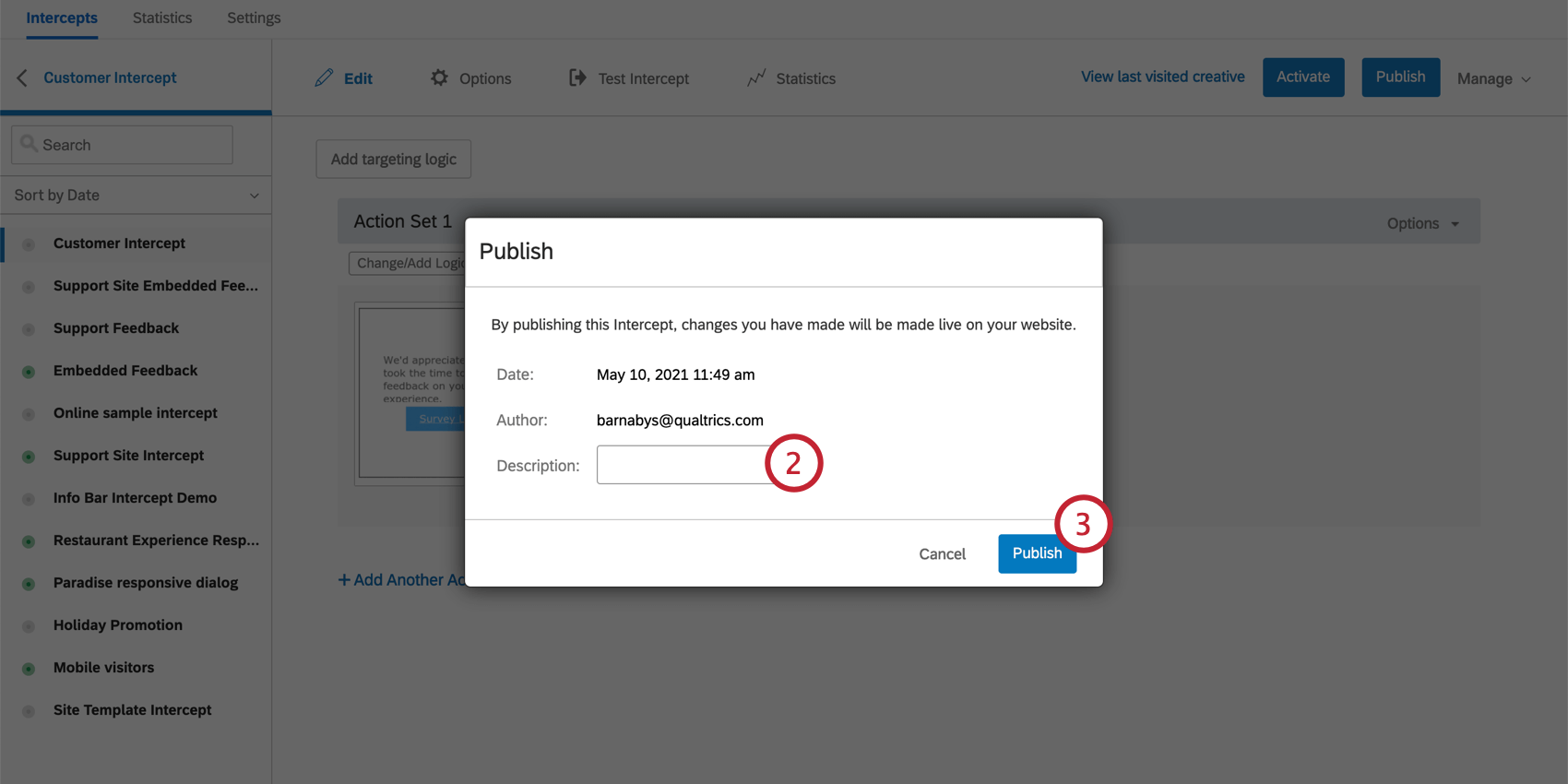 Writing a description for changes that you will publish
