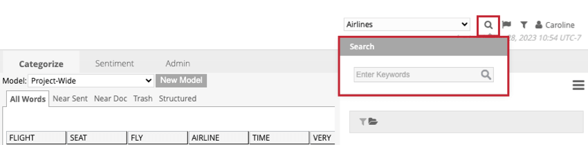 search bar in the top right of the page