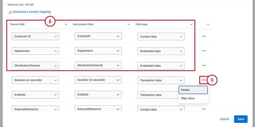 タスクのマッピングフィールド