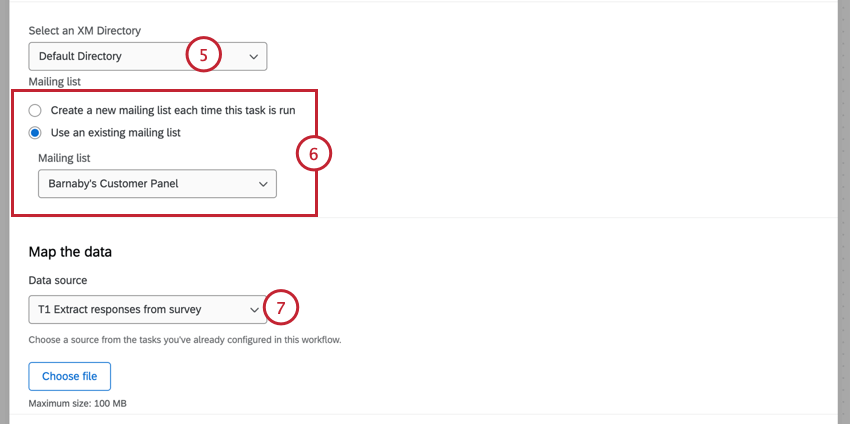 choosing a directory, list, and data source