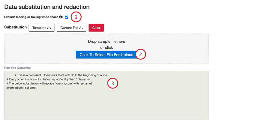 choosing the white space option and uploading a substitution file