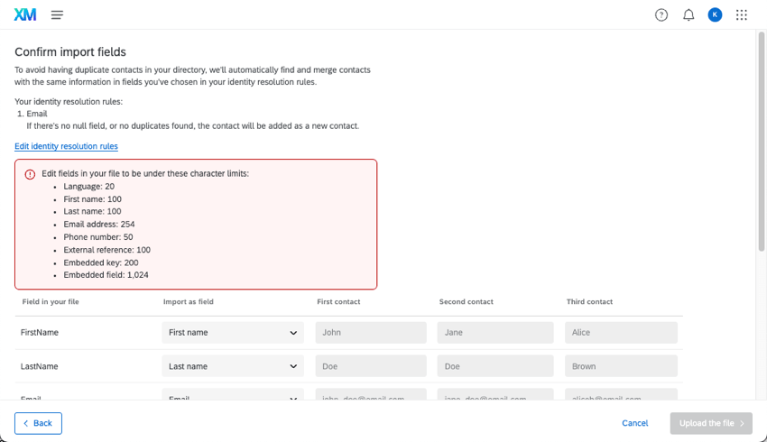 error in an add contacts window