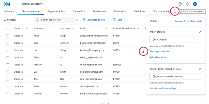 clicking the toolbox and then view import status
