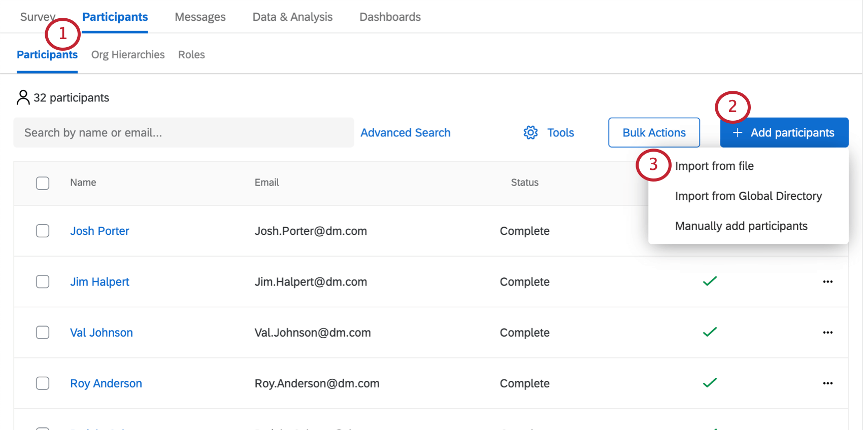 Adicionar menu de participantes da guia Participantes