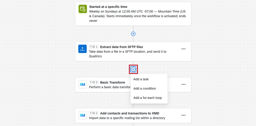 en cliquant sur le signe plus pour ajouter une tâche ou une condition