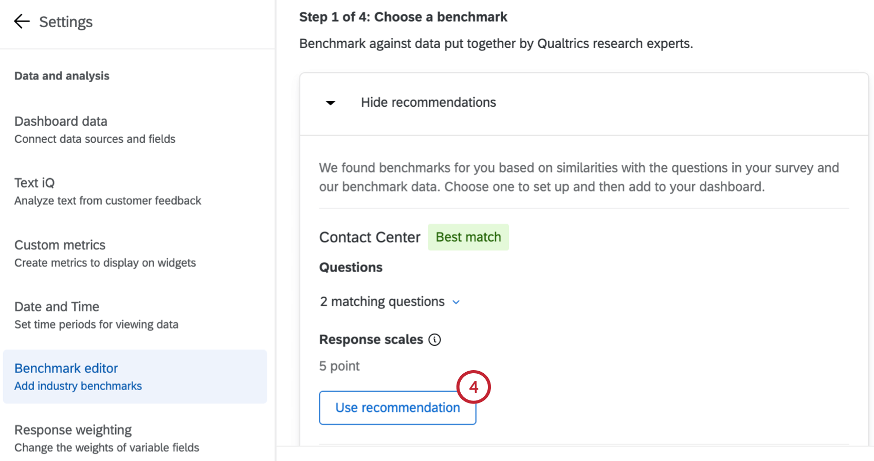 Utilice el botón de recomendación dentro de un punto de referencia recomendado