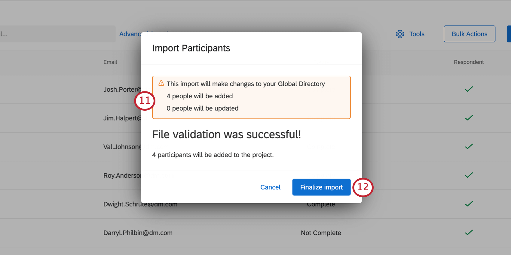 Message appears showing how many people were added or updated