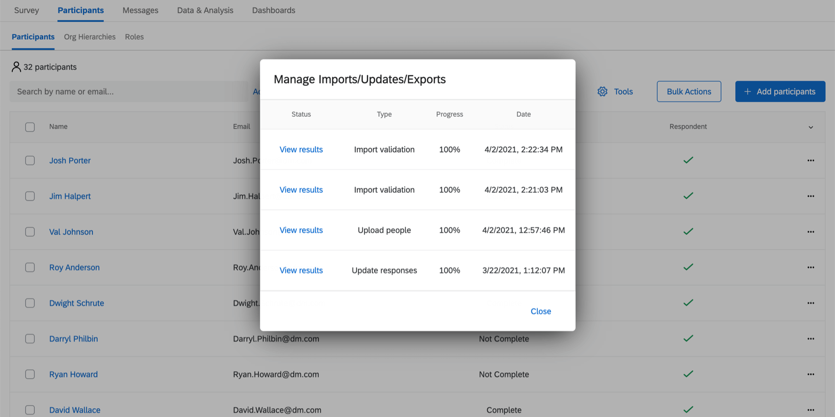 List of recent imports