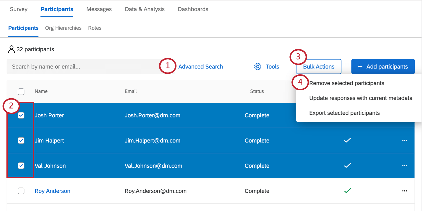 リストから選択された参加者