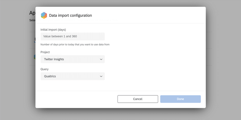 Window where you decide the brand watch project and Query to pull data from