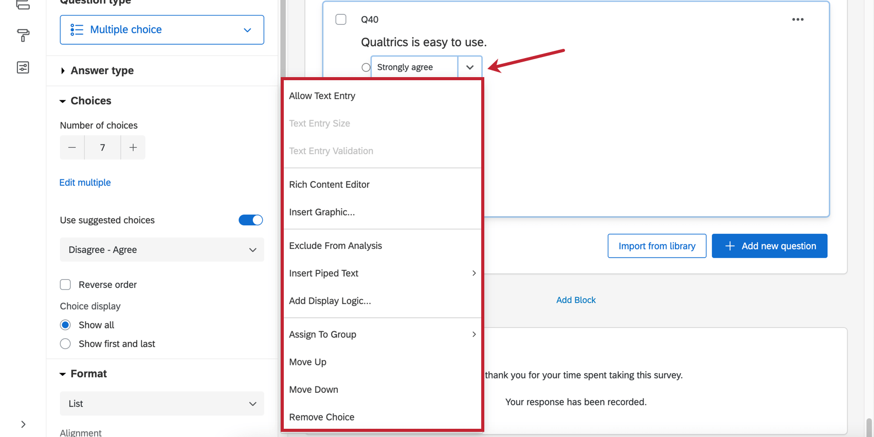 Der Dropdown-Pfeil neben einer Auswahl, die bearbeitet wird, wird in ein Menü expandiert.