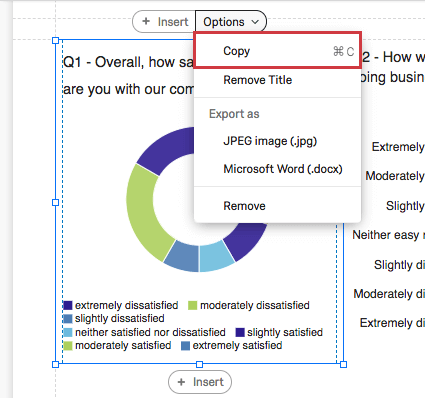 Options menu expanded with copy highlighted