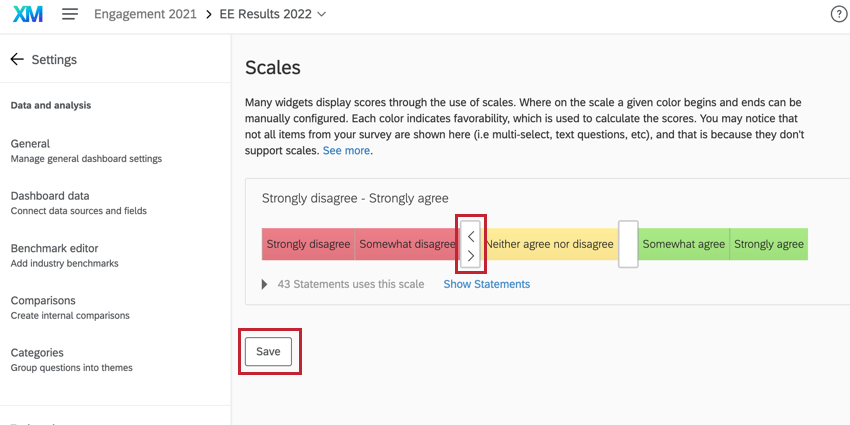 regolare le scale del dashboard e salvare