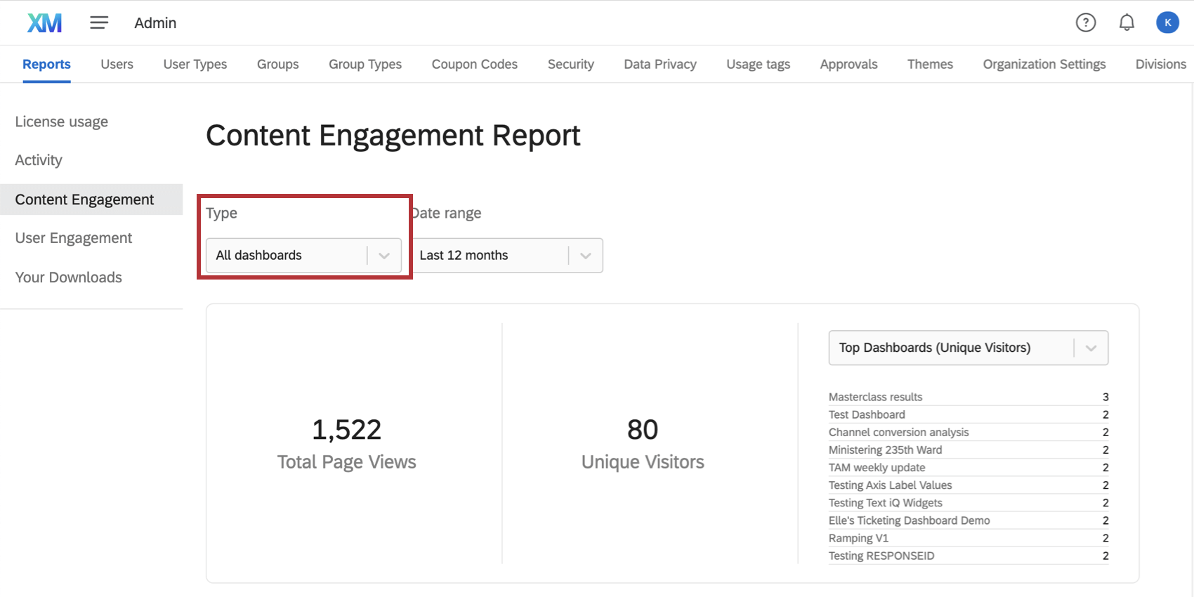 Type dropdown, upper-left of report