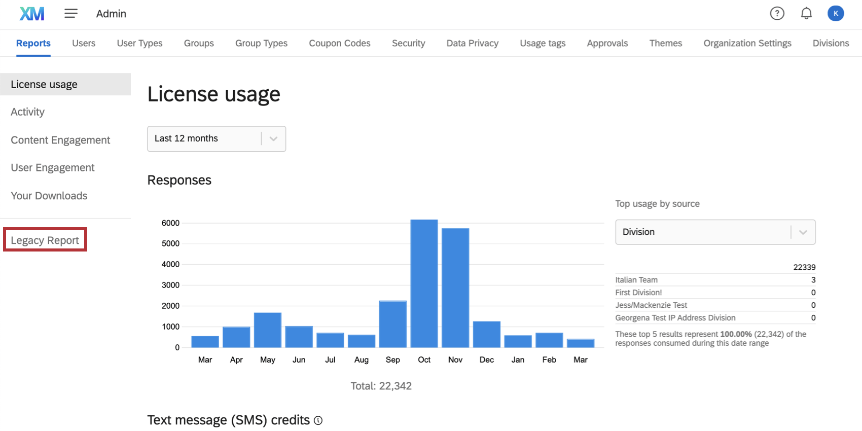Linke Seite, Schaltfläche Legacy-Bericht unter allen anderen Berichten