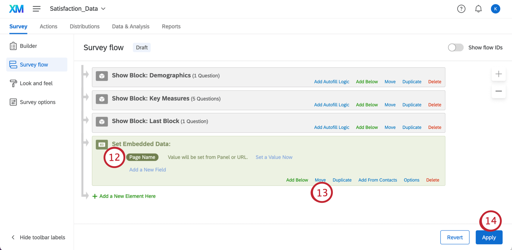 Un élément Données intégrées avec un champ nommé Nom de la page (comme dans la fenêtre Données intégrées définie dans Site Intercept plus haut)