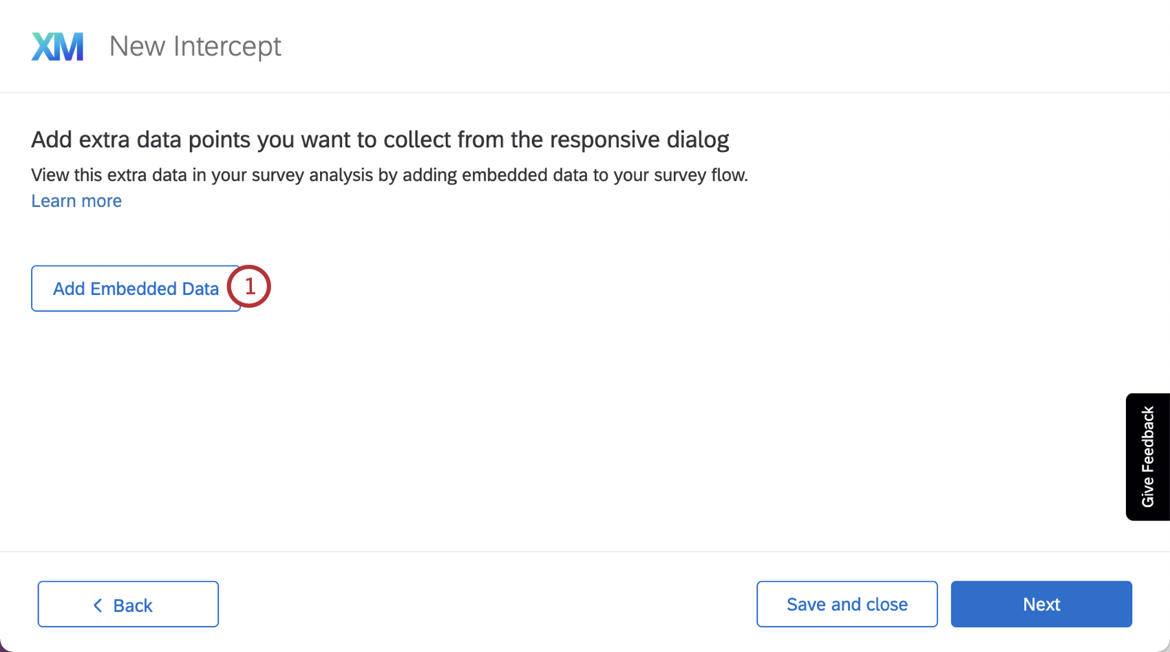 clicking the Add embedded data button