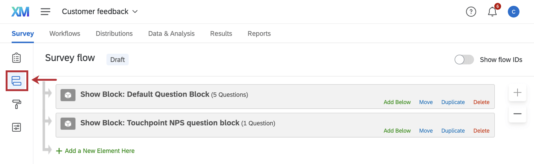 navigating to the survey flow tab