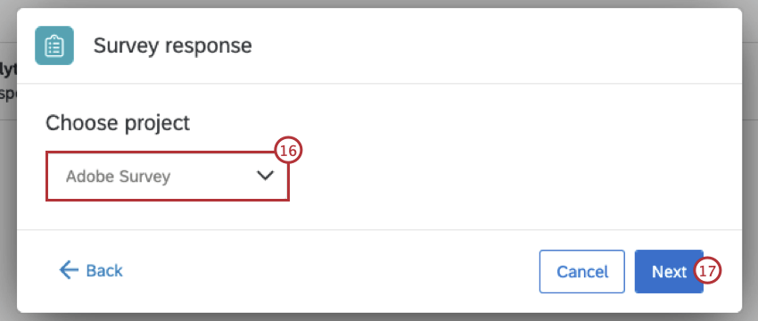 selecting a survey in a survey response workflow