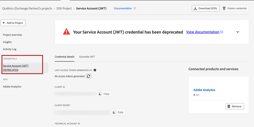 Cómo encontrar credenciales JWT heredadas en Adobe