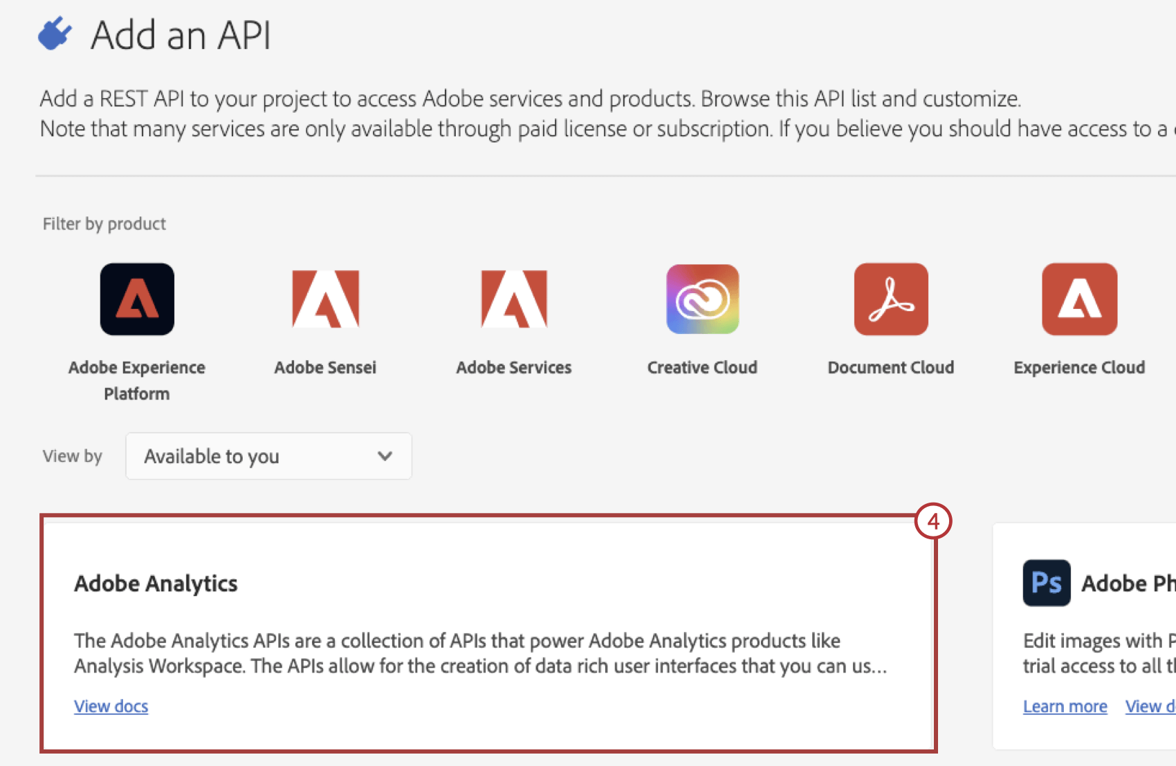 adobe analytics API option when creating a new Adobe project