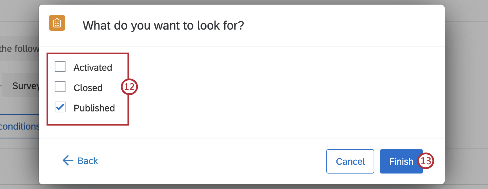 setting up the survey definition event