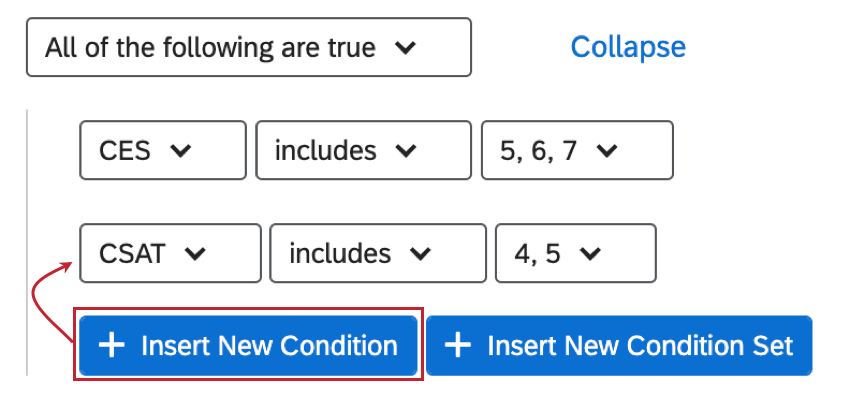 il pulsante inserisci nuova condizione