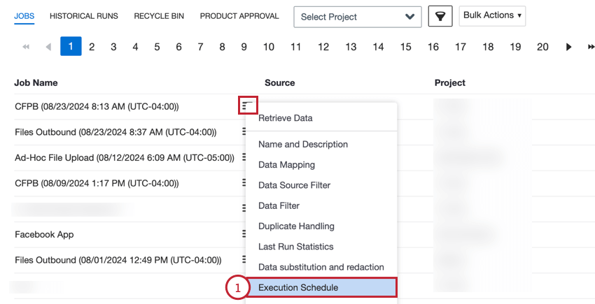 en cliquant sur calendrier dexécution dans le menu doptions du travail