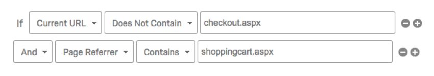 If current URL does not contain checkout, and page referrer contains shopping cart