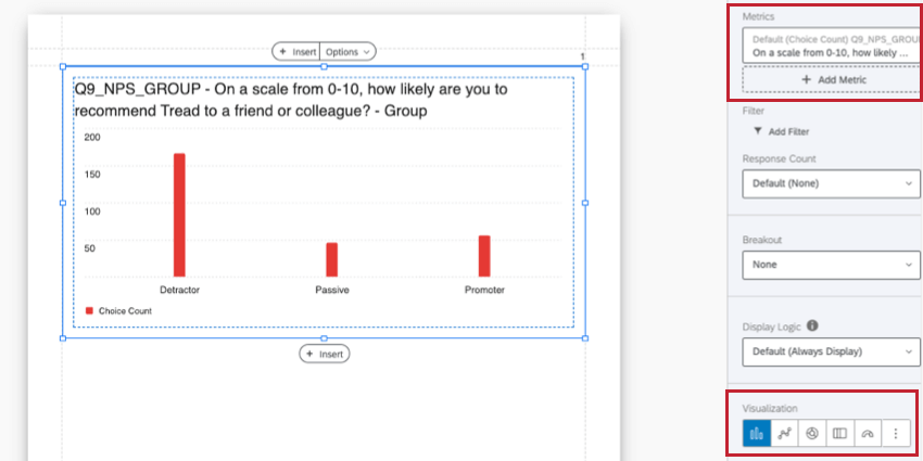 a bar chart showing different groups. on the right, in the editing pane, are metrics and visualizations to choose from