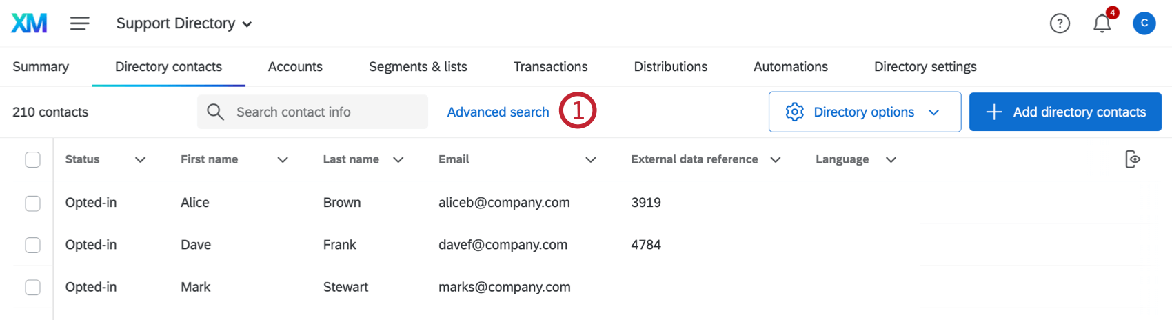 Advanced search link next to the search bar